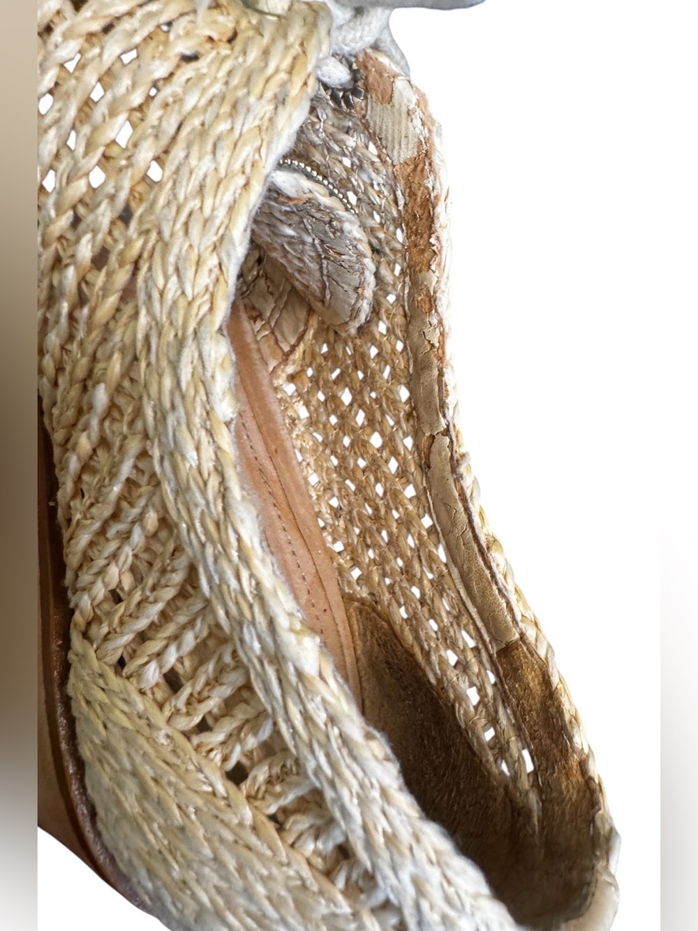 SCHUTZ size 6.5 RARE raffia metal platform lace up espadrilles Oxford shoes - Picture 10 of 11